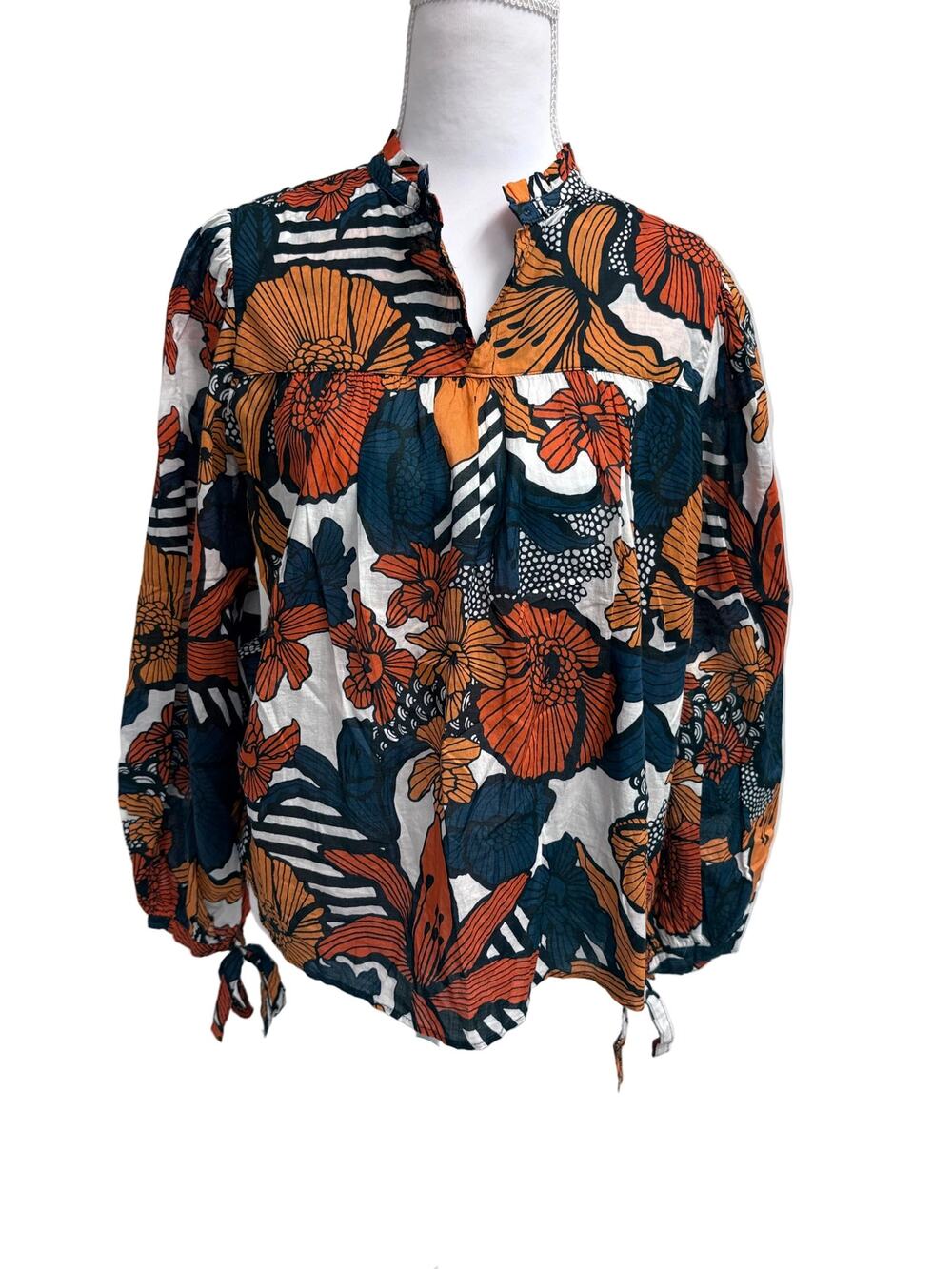 Warm semi sheer long sleeve blouse